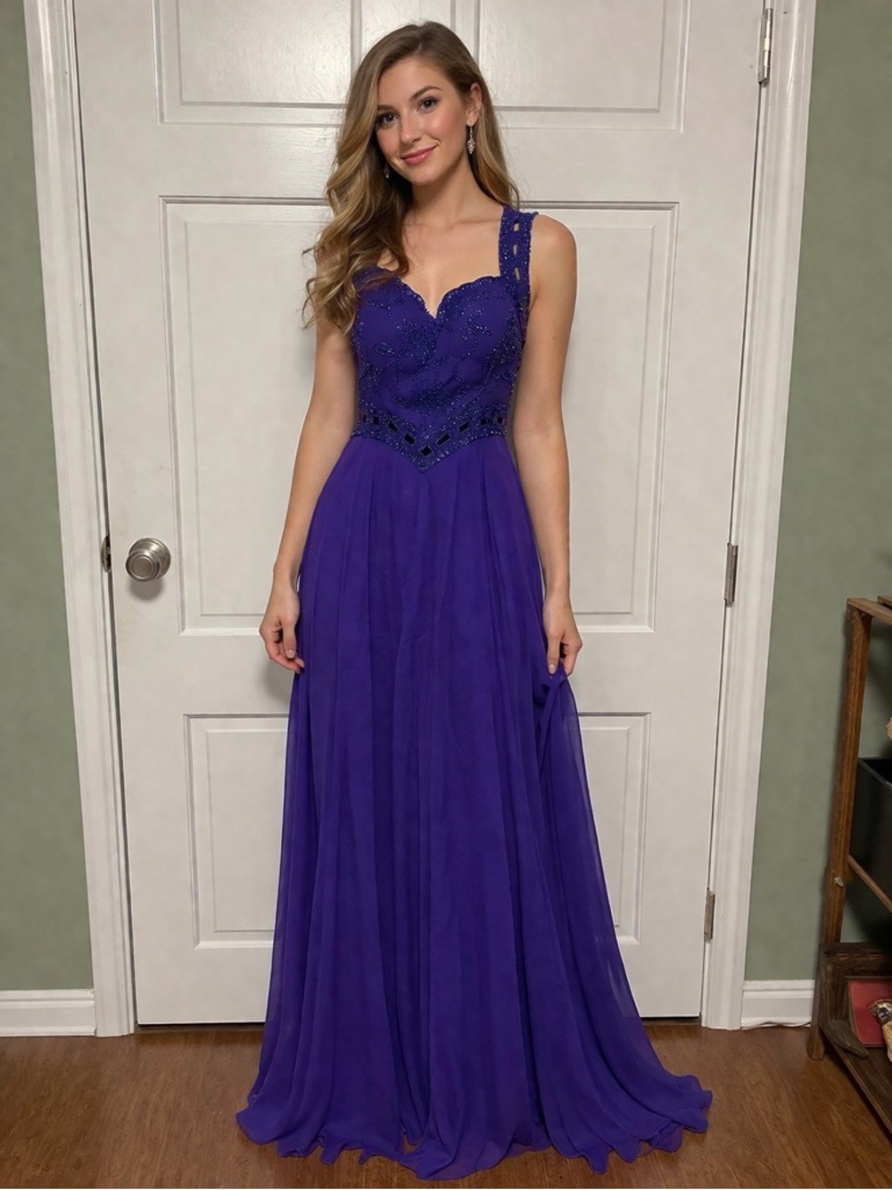 Elegant Purple Beaded Chiffon Evening Gown